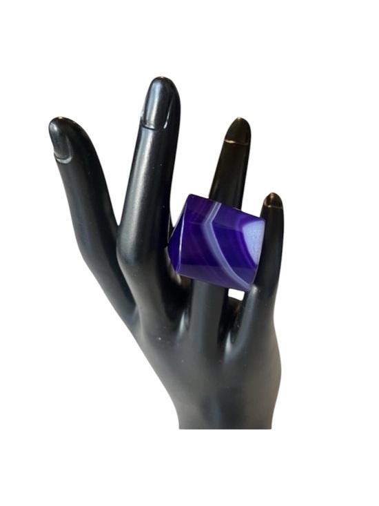Jewelry - Polished Agate Striped Purple Ring Square